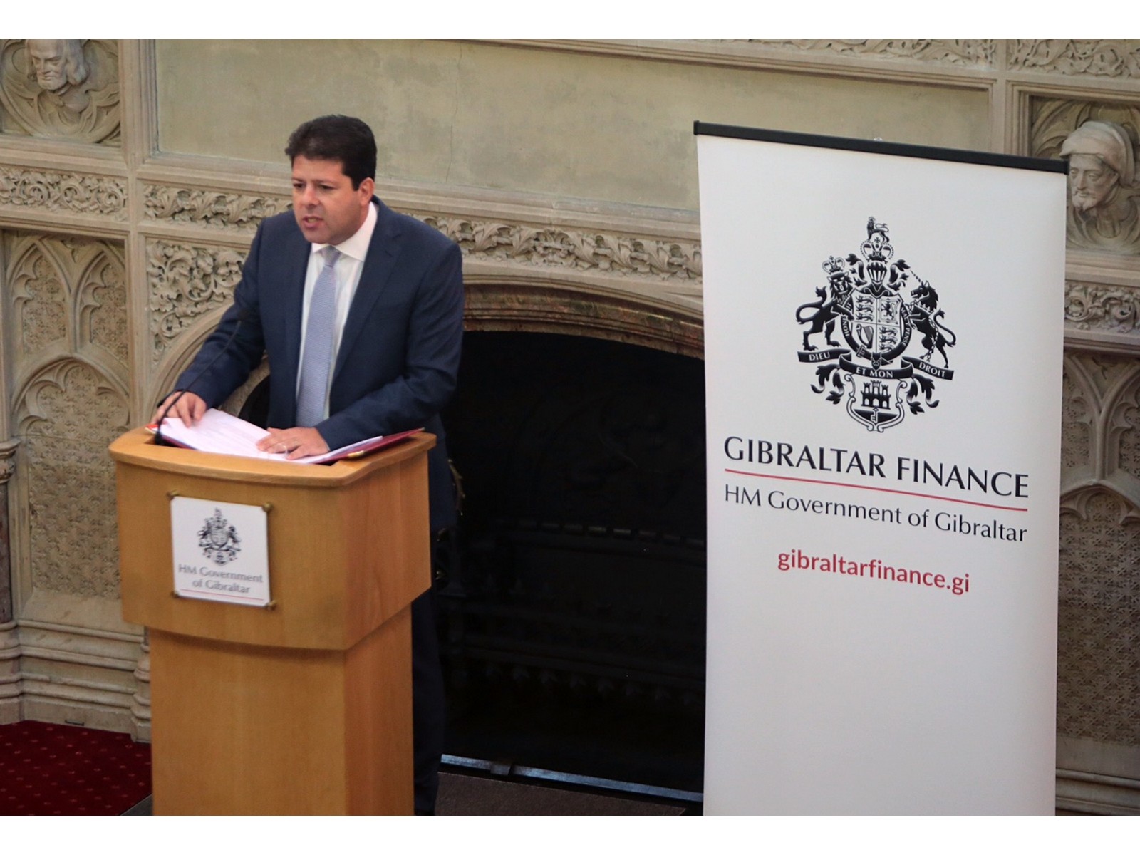 Fabián Picardo, durante el discurso de bienbenida del Día de Gibraltar en Londres.JPG
